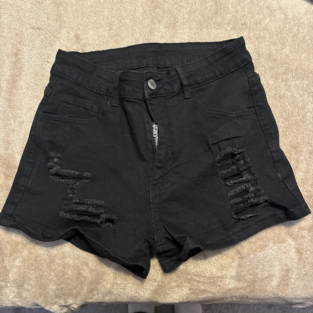 SHEIN Black Ripped Jean Shorts